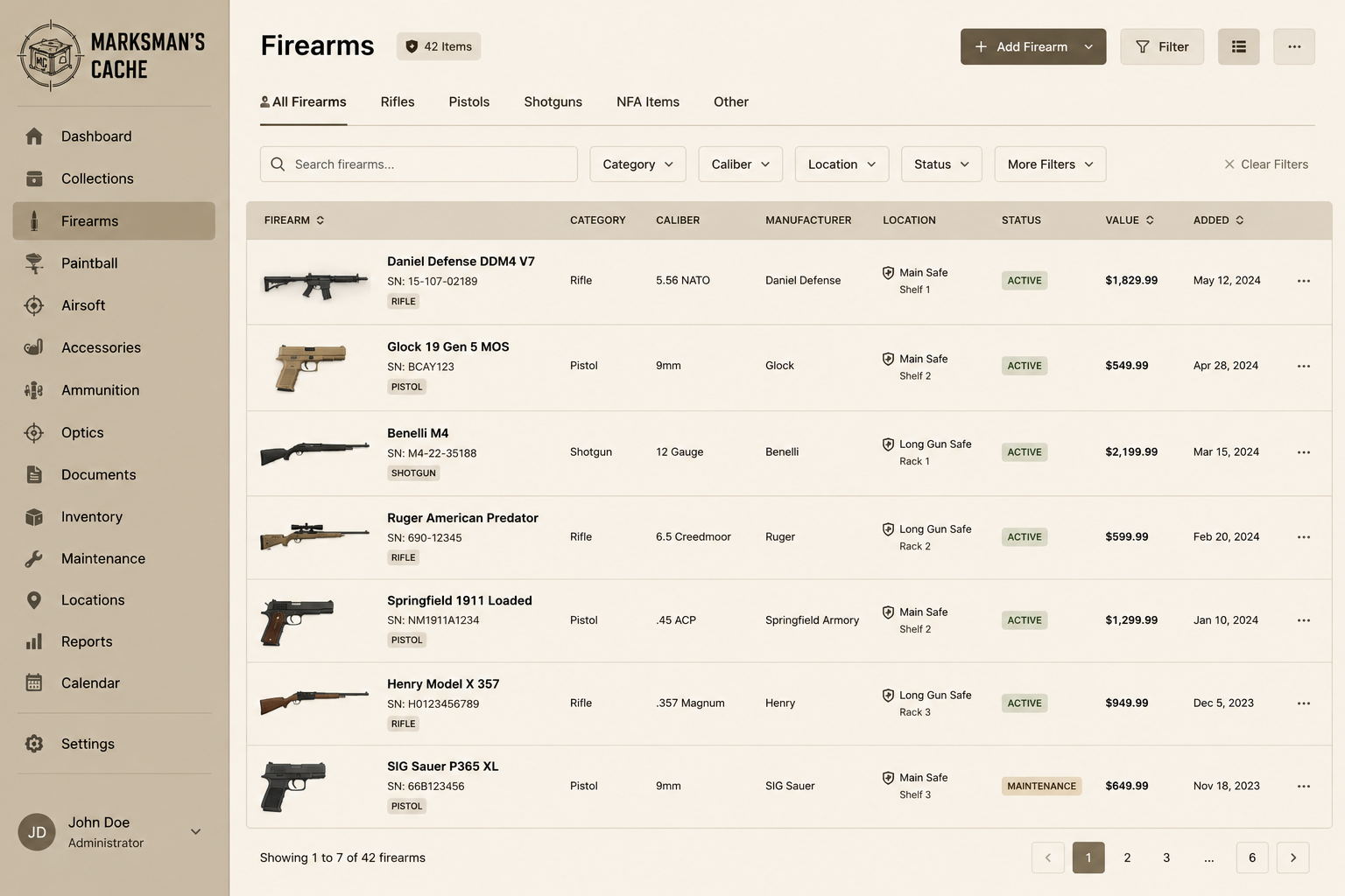 Firearms List, FDE Theme